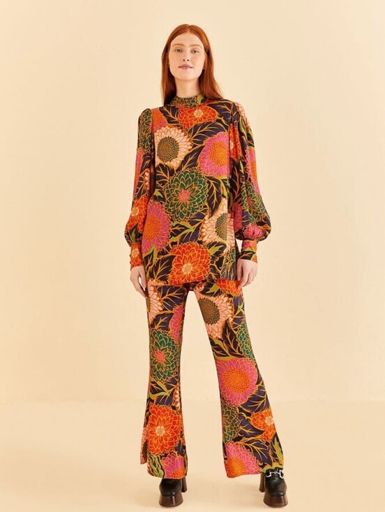 FARM Rio Pants - FARM RIO Med   multicolor vintage garden satin Shirt